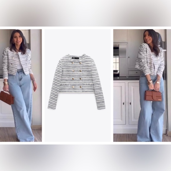 ZARA striped textured cropped blazer blogger favorite - Picture 4 of 10